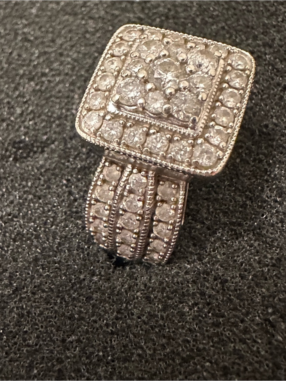 Womens  White Diamond lab grown 10K Gold Side Stone Halo Bridal Ring.